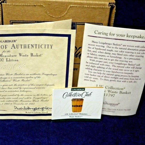 Longaberger 1997 C.C. J.W. Collection Miniature Waste Basket Combo New in Box - Picture 10 of 11